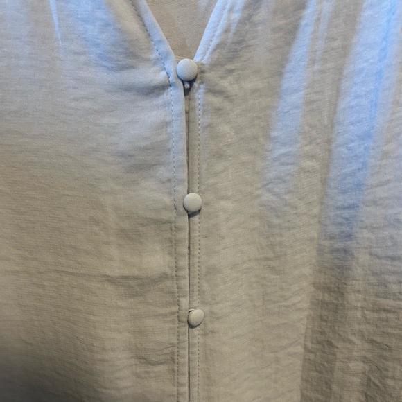 Light Blue Button Down Ruffle Neck Blouse - Picture 7 of 7